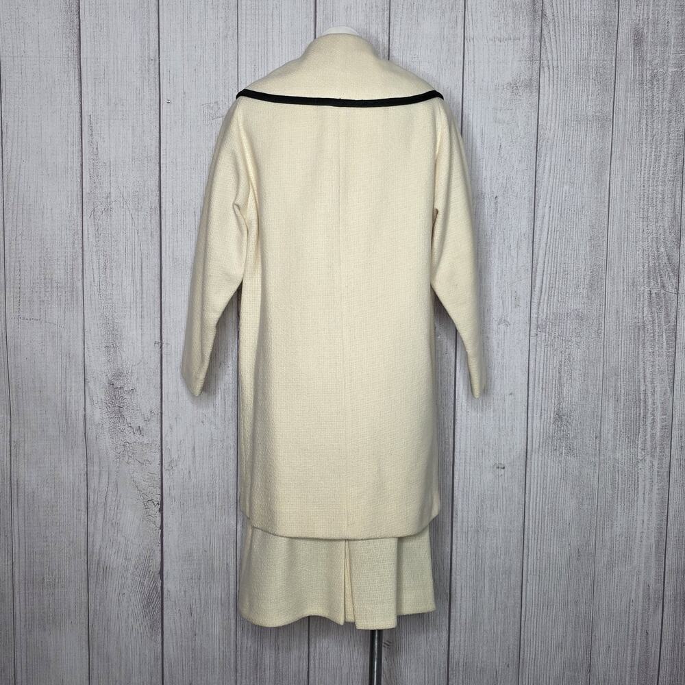 Vintage 1960s Joseph Stein Wool Skirt Suit Jackie O Cream Black Elegant - Picture 4 of 10